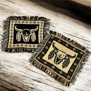 Woven‎ Southwestern Aztec Steer head reversible coaster or trivet set of 2. 7x7